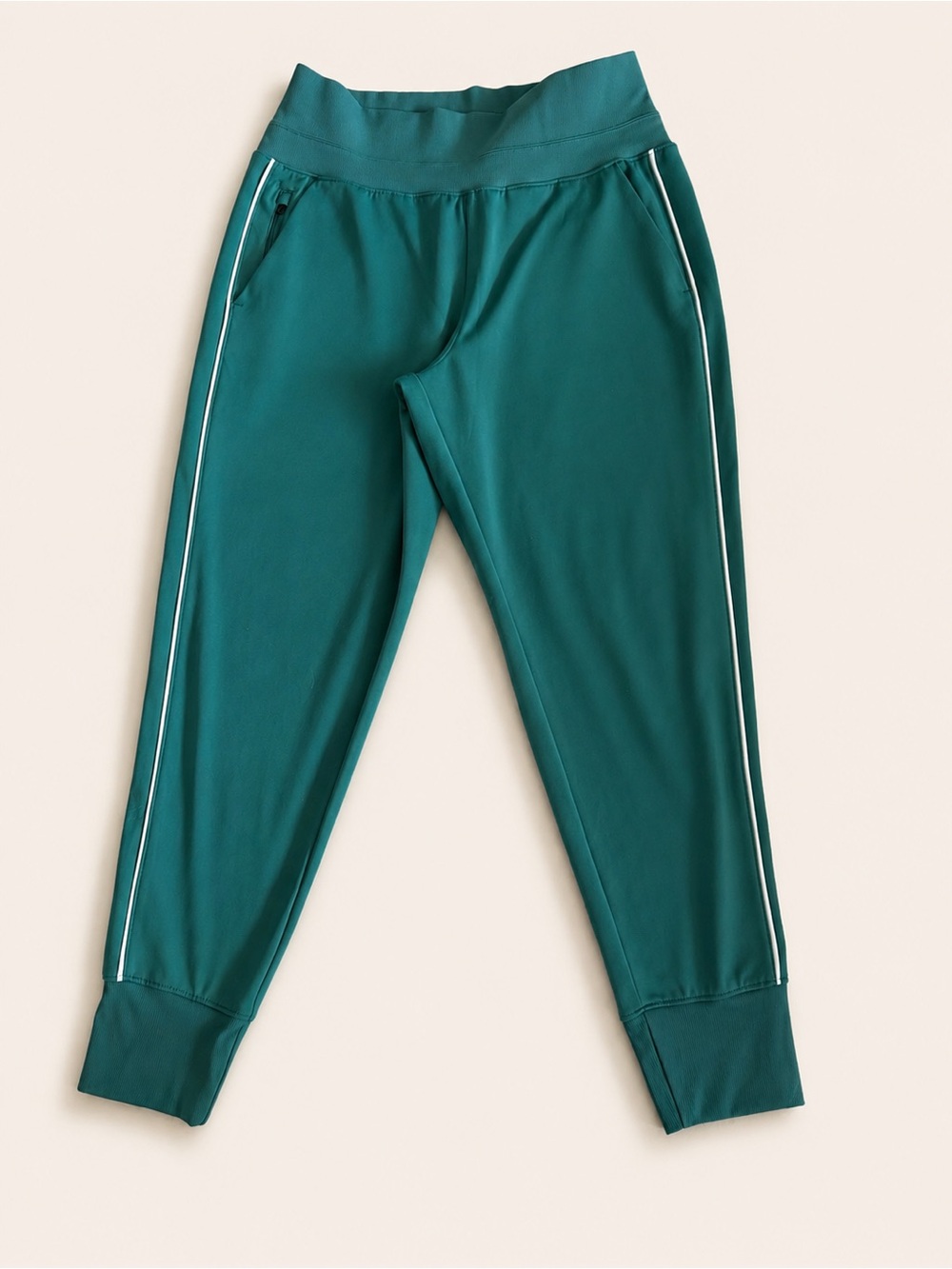 Athleta Teal Green Track Jogger Pants White Piping Medium